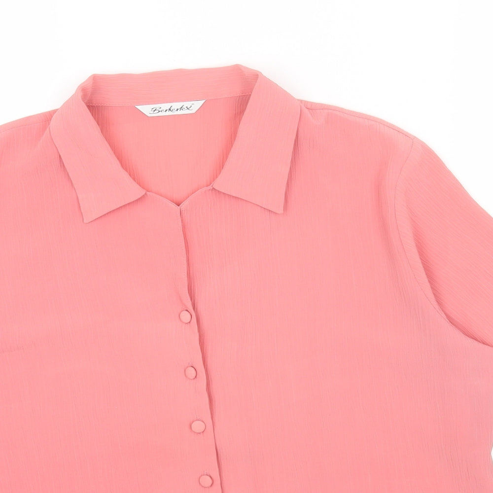Berkertex Womens Pink Polyester Basic Button-Up Size 16 Collared