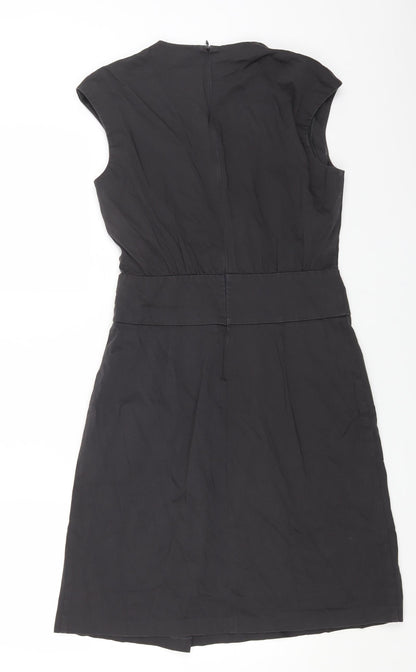 Sisley Womens Black Cotton A-Line Size M V-Neck Zip