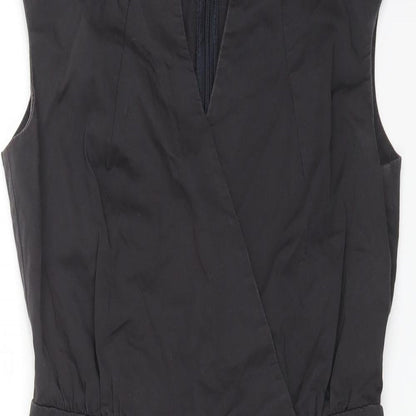 Sisley Womens Black Cotton A-Line Size M V-Neck Zip