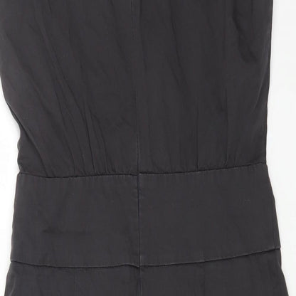 Sisley Womens Black Cotton A-Line Size M V-Neck Zip