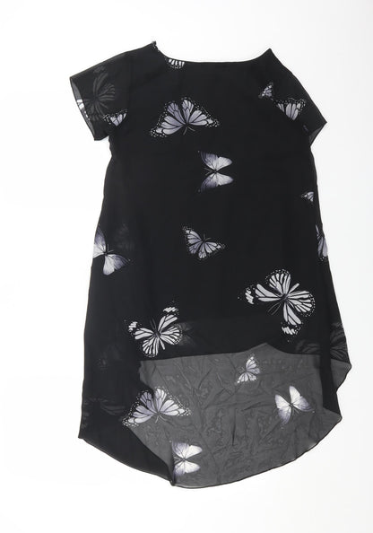 FUNKY FIT Womens Black Geometric Polyester Shift Size S Boat Neck Pullover - Butterfly Print