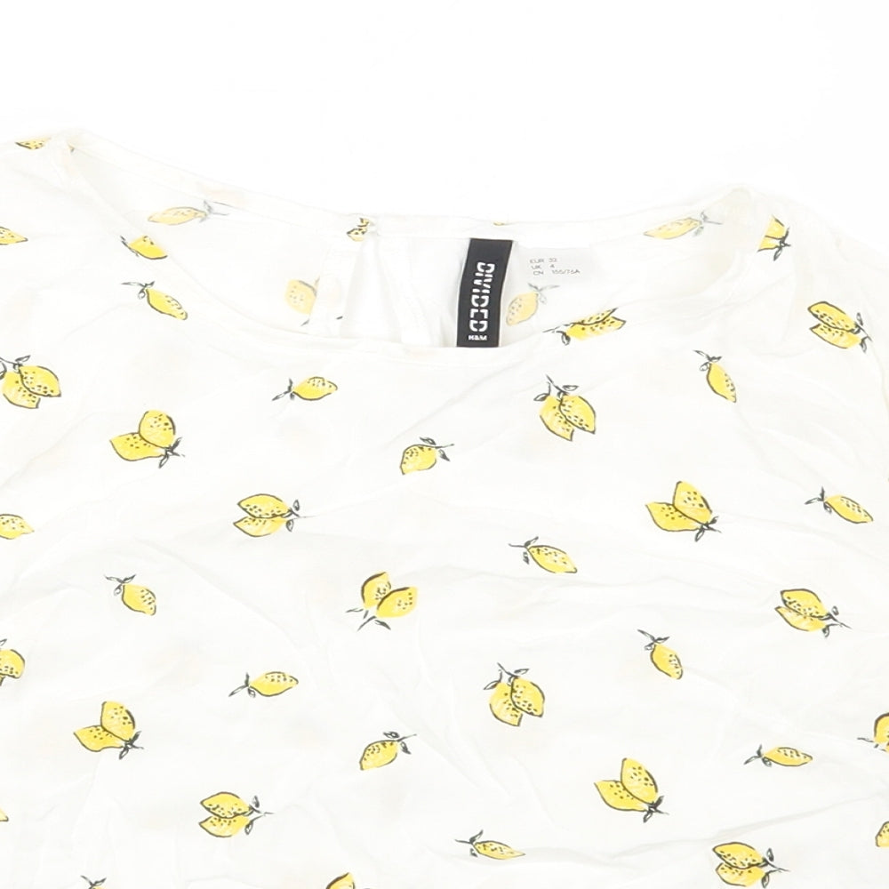 Womens UK Size 4 H&M White Basic T-Shirt
