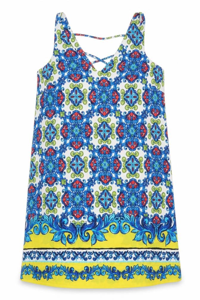 Papaya Womens Blue Geometric Polyester Shift Size 12 V-Neck Pullover
