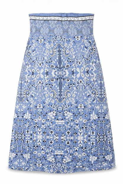 Max Studio Womens Blue Geometric Cotton A-Line Size M Square Neck Pullover