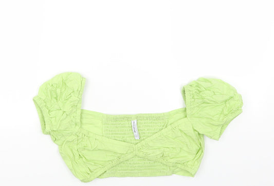 Womens UK Size S Stradivarius Green Cropped T-Shirt