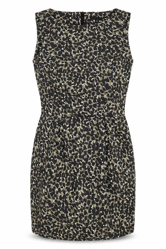 Warehouse Womens Brown Animal Print Cotton Pencil Dress Size 10 Boat Neck Zip