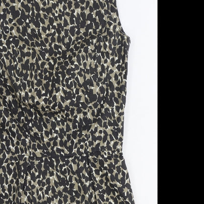 Warehouse Womens Brown Animal Print Cotton Pencil Dress Size 10 Boat Neck Zip