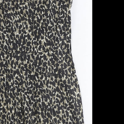 Warehouse Womens Brown Animal Print Cotton Pencil Dress Size 10 Boat Neck Zip