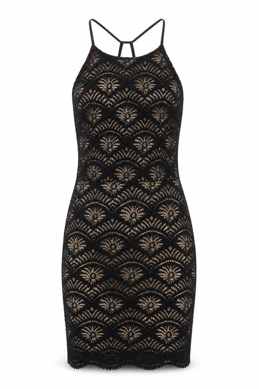 Monteau Womens Black Geometric Nylon Pencil Dress Size S Round Neck Zip