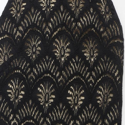 Monteau Womens Black Geometric Nylon Pencil Dress Size S Round Neck Zip