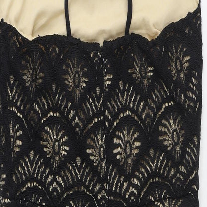 Monteau Womens Black Geometric Nylon Pencil Dress Size S Round Neck Zip