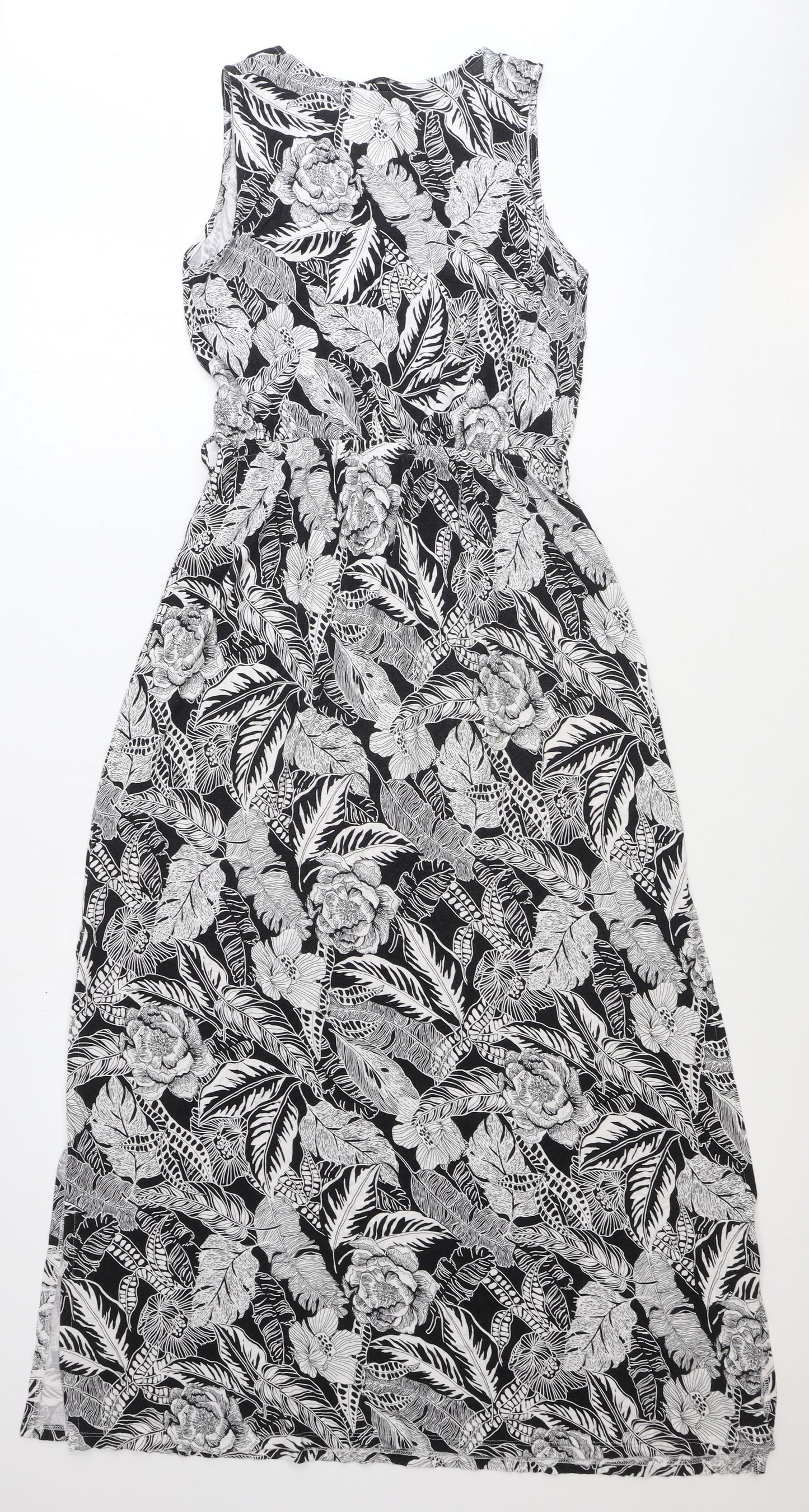 TU Womens Black Floral Polyester Maxi Size 8 V-Neck Button