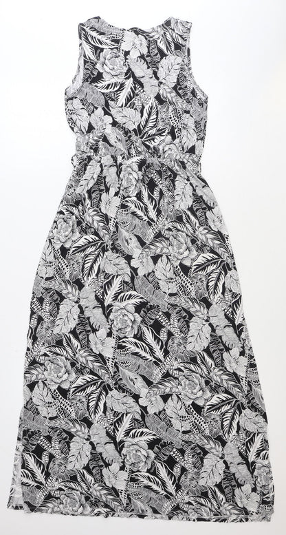 TU Womens Black Floral Polyester Maxi Size 8 V-Neck Button