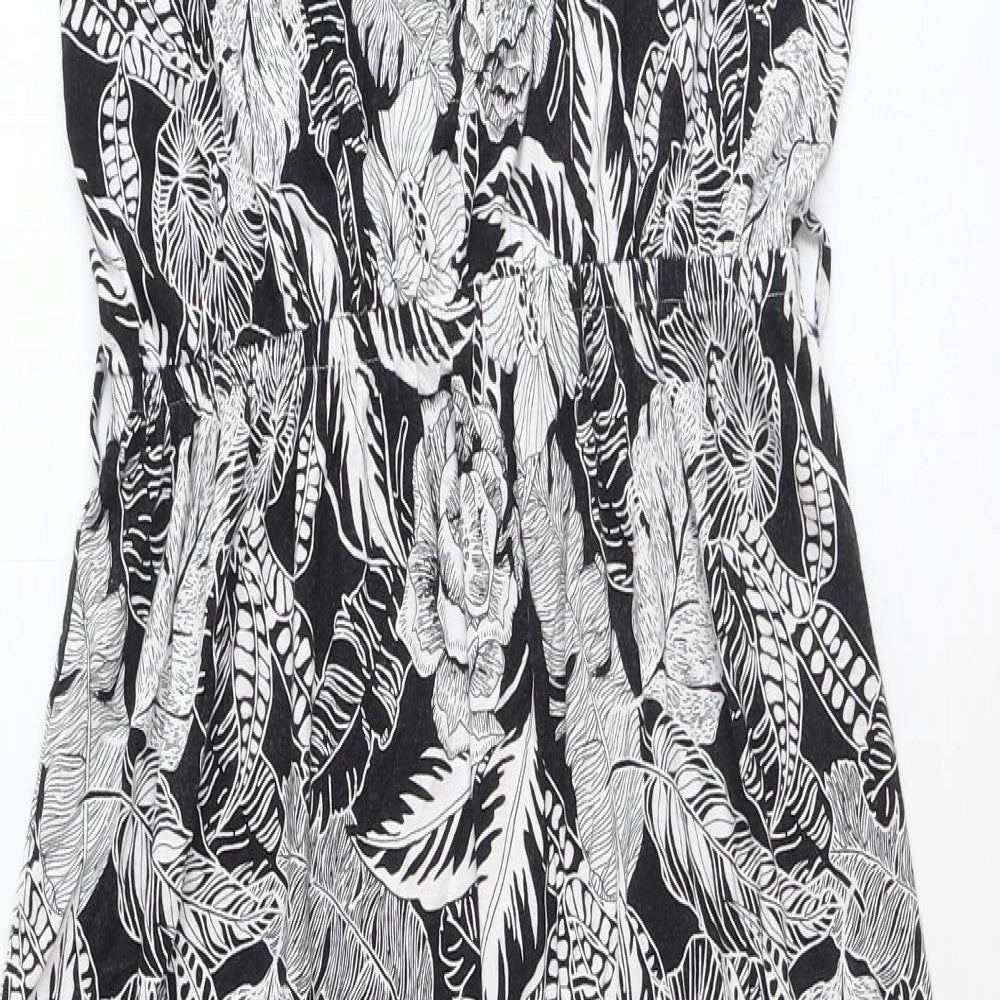 TU Womens Black Floral Polyester Maxi Size 8 V-Neck Button