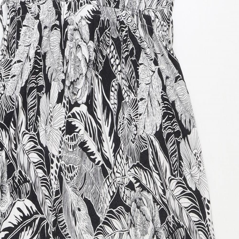 TU Womens Black Floral Polyester Maxi Size 8 V-Neck Button