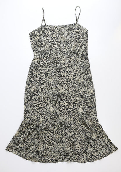 Oasis Womens Beige Animal Print Polyester A-Line Size 12 Square Neck Zip - Leopard Print