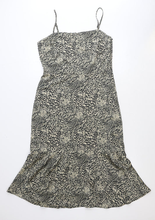 Oasis Womens Beige Animal Print Polyester A-Line Size 12 Square Neck Zip - Leopard Print