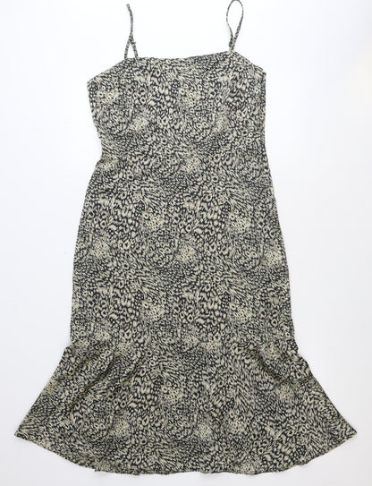Oasis Womens Beige Animal Print Polyester A-Line Size 12 Square Neck Zip - Leopard Print