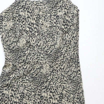 Oasis Womens Beige Animal Print Polyester A-Line Size 12 Square Neck Zip - Leopard Print
