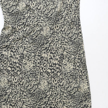 Oasis Womens Beige Animal Print Polyester A-Line Size 12 Square Neck Zip - Leopard Print