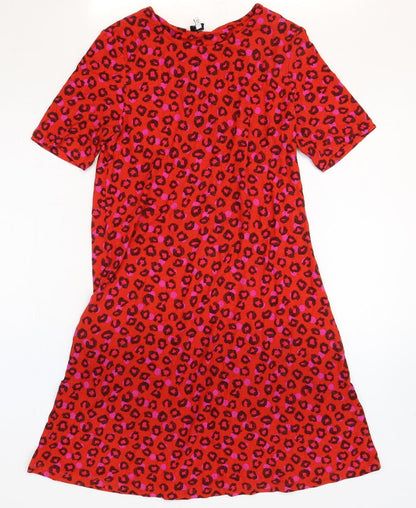 NEXT Womens Red Animal Print Viscose Shirt Dress Size 10 Boat Neck
