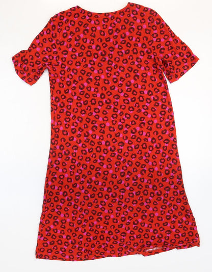 NEXT Womens Red Animal Print Viscose Shirt Dress Size 10 Boat Neck
