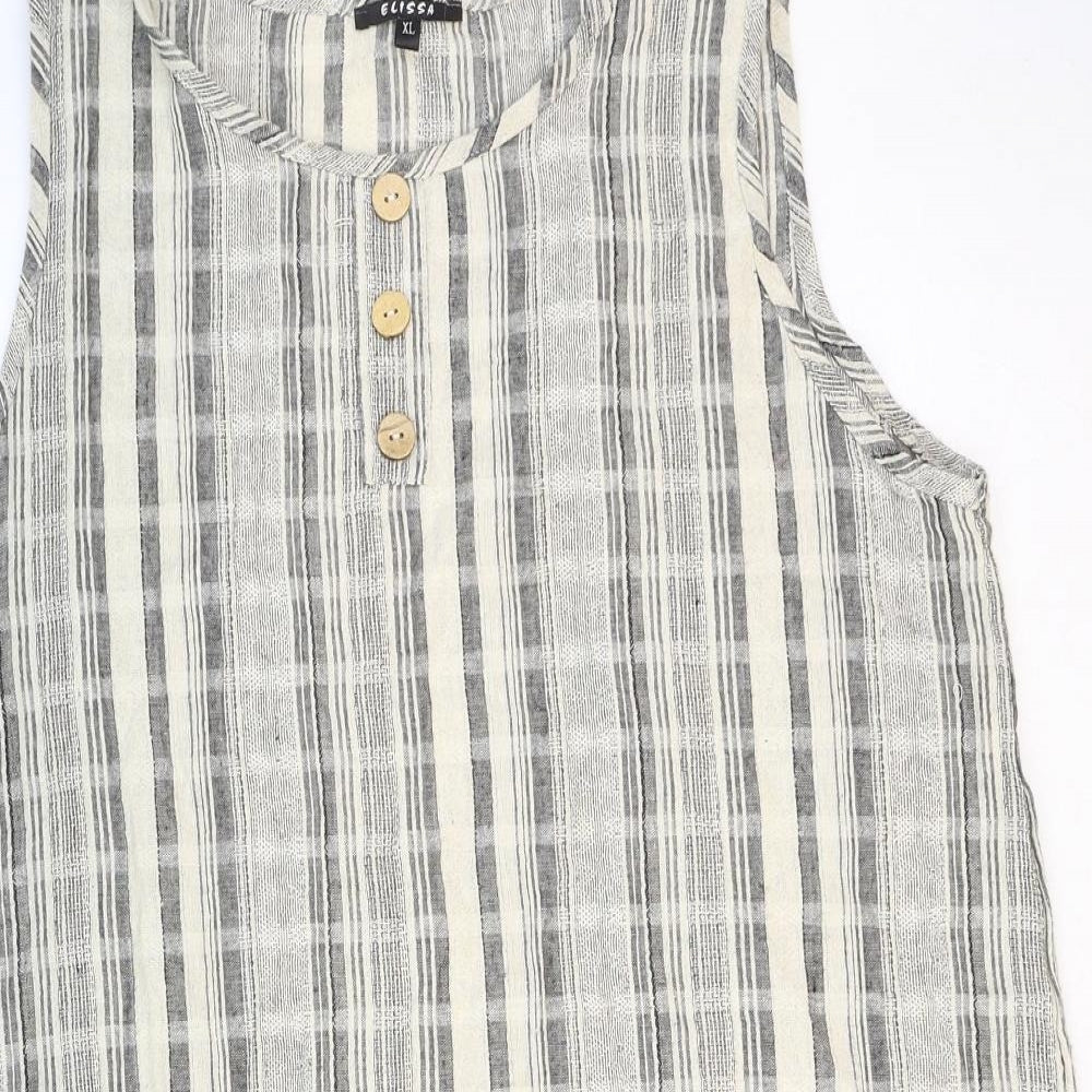 Elisssa Womens Beige Plaid Cotton Shift Size XL Boat Neck