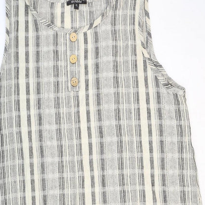 Elisssa Womens Beige Plaid Cotton Shift Size XL Boat Neck