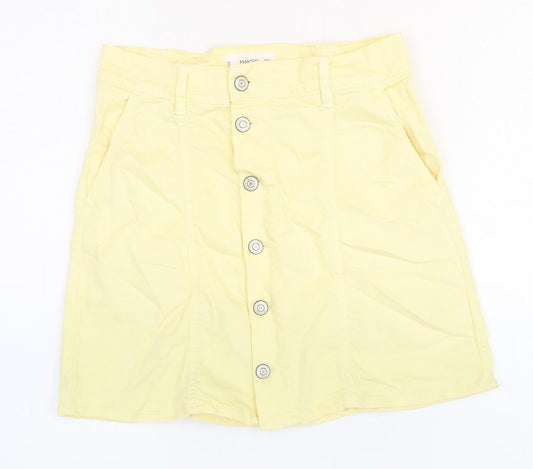 Mango Womens Yellow Cotton A-Line Skirt Size 4 Button