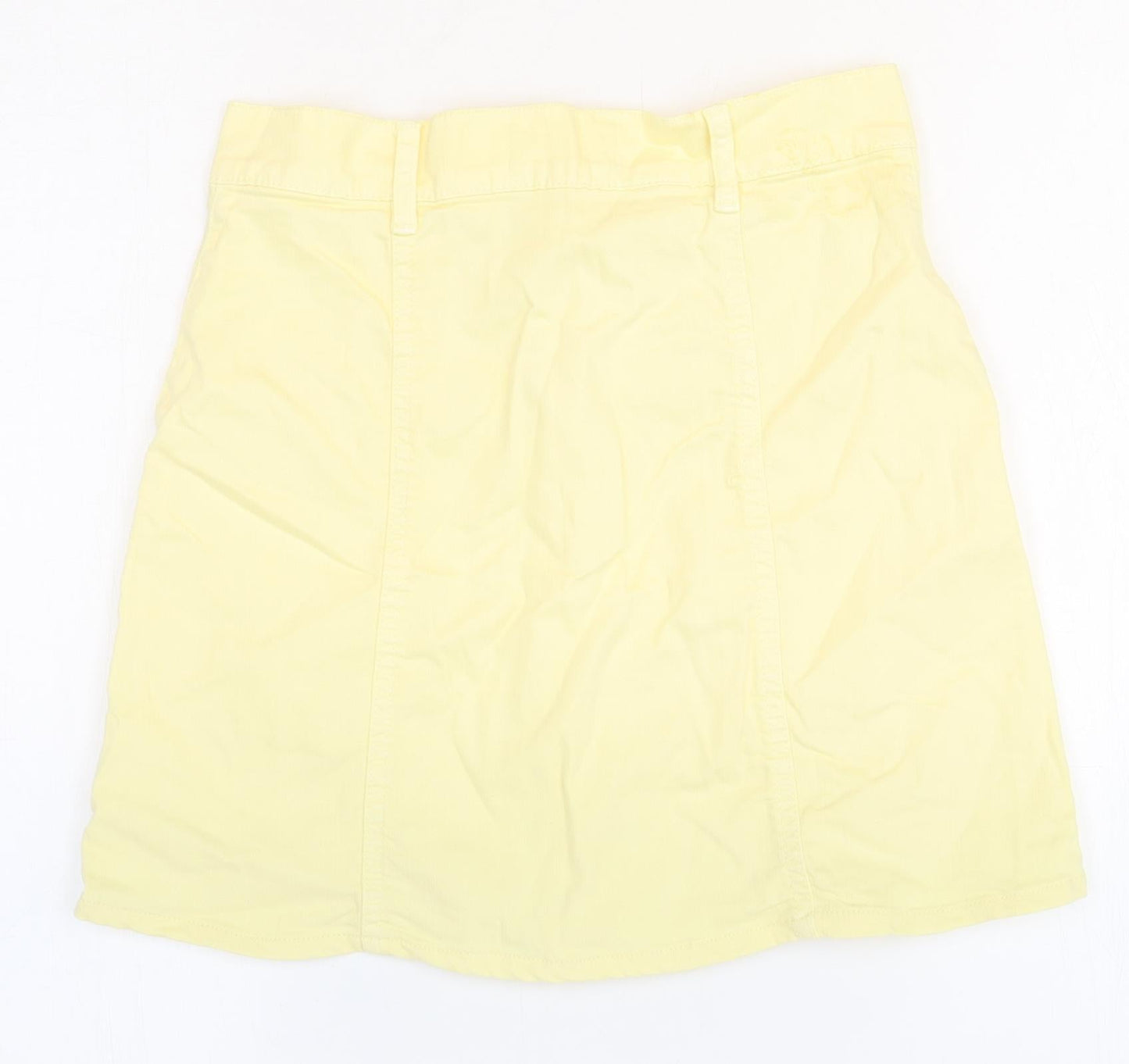 Mango Womens Yellow Cotton A-Line Skirt Size 4 Button