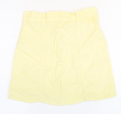 Mango Womens Yellow Cotton A-Line Skirt Size 4 Button