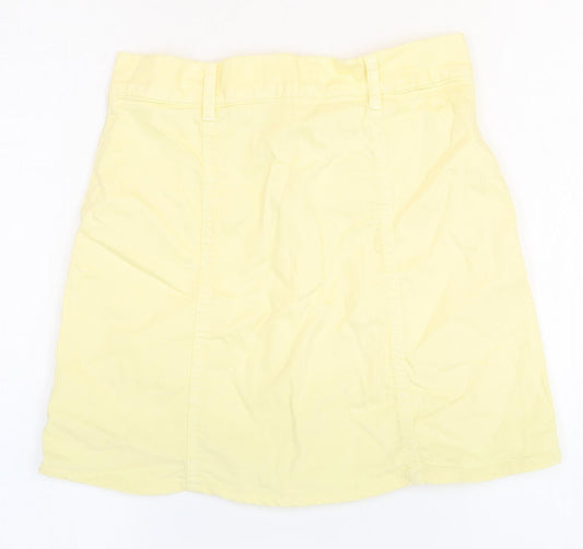 Mango Womens Yellow Cotton A-Line Skirt Size 4 Button
