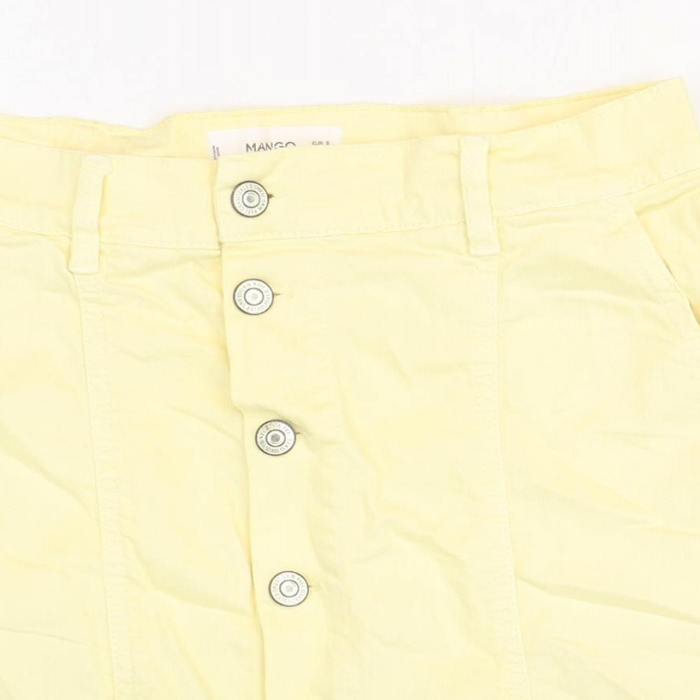 Mango Womens Yellow Cotton A-Line Skirt Size 4 Button