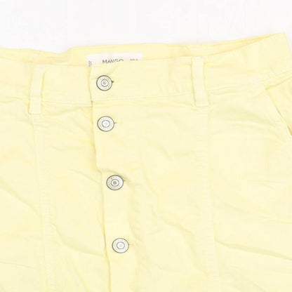 Mango Womens Yellow Cotton A-Line Skirt Size 4 Button