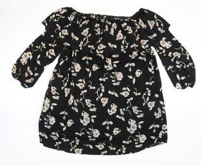Glamorous Womens Black Floral Polyester Shift Size S Off the Shoulder Pullover