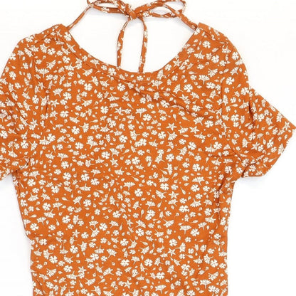 SheIn Womens Orange Floral Polyester Bodysuit One-Piece Size 8 Snap