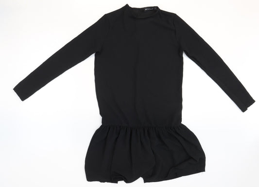 PRETTYLITTLETHING Womens Black Polyester Shift Size 6 Round Neck Button