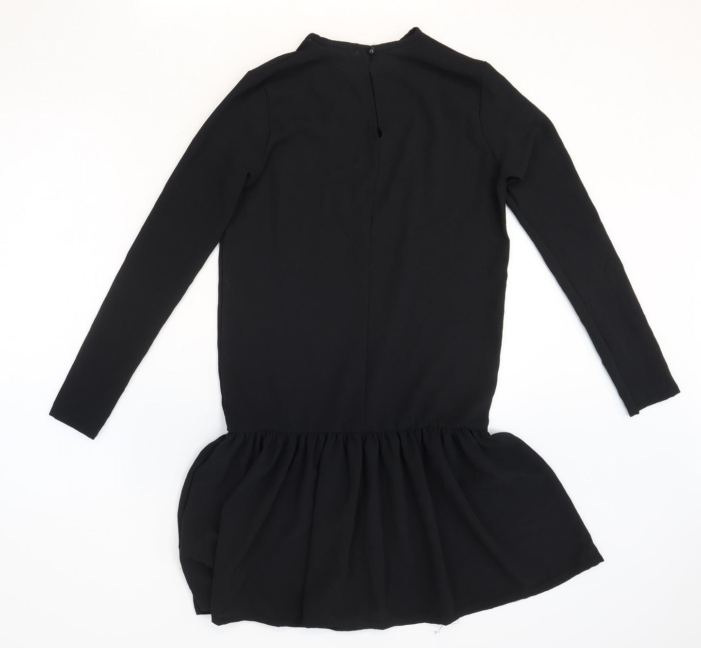 PRETTYLITTLETHING Womens Black Polyester Shift Size 6 Round Neck Button