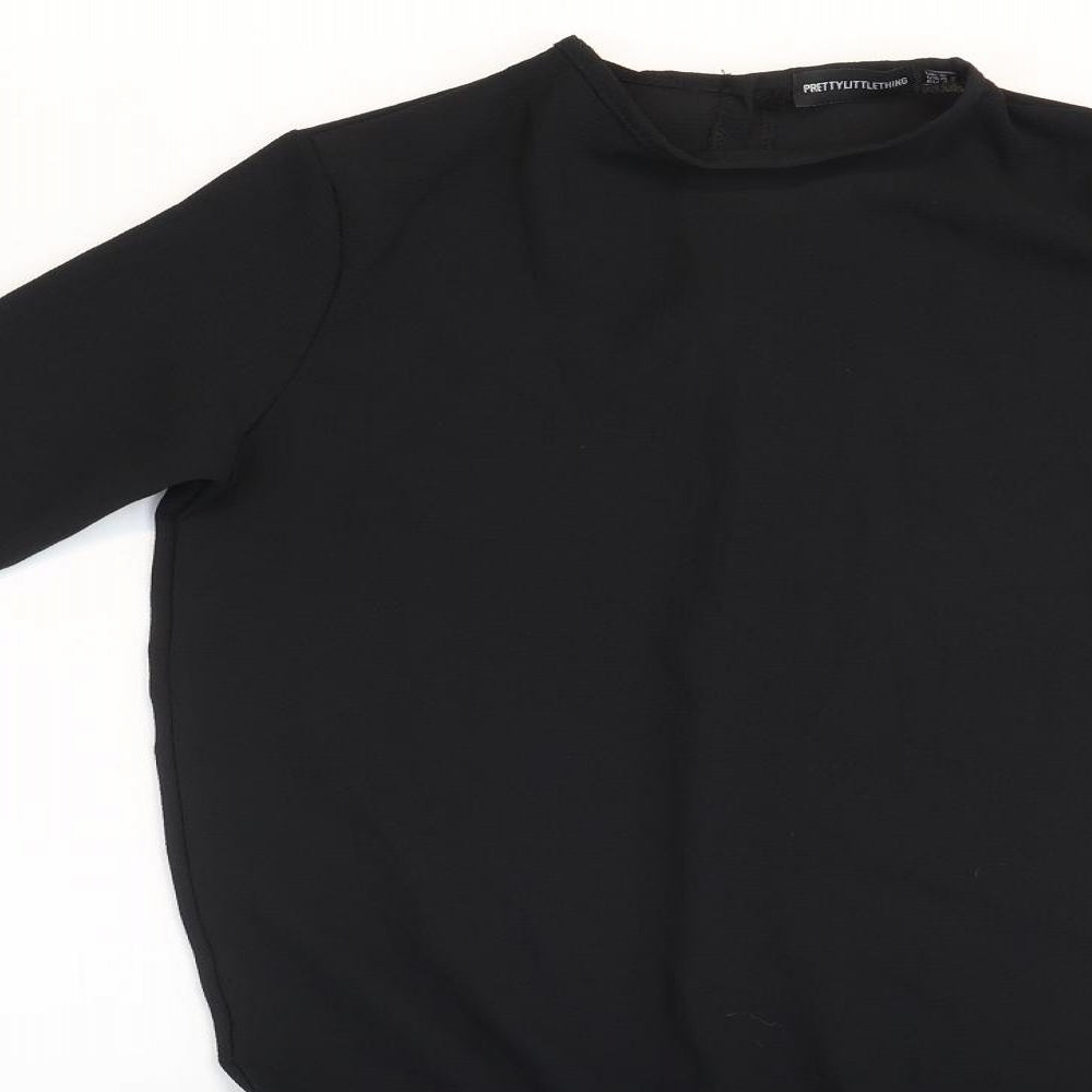 PRETTYLITTLETHING Womens Black Polyester Shift Size 6 Round Neck Button