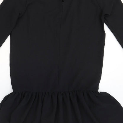 PRETTYLITTLETHING Womens Black Polyester Shift Size 6 Round Neck Button