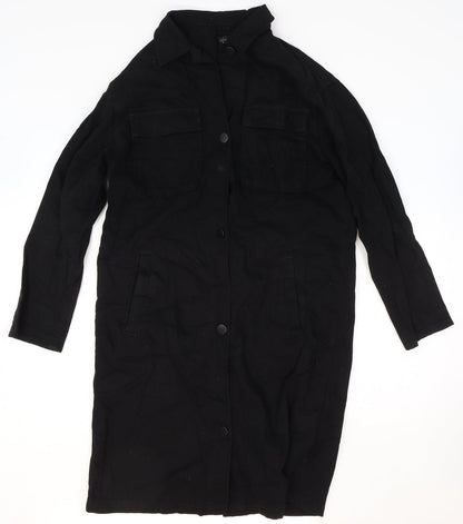 Topshop Womens Black Cotton Shirt Dress Size 8 Collared Button - Eye