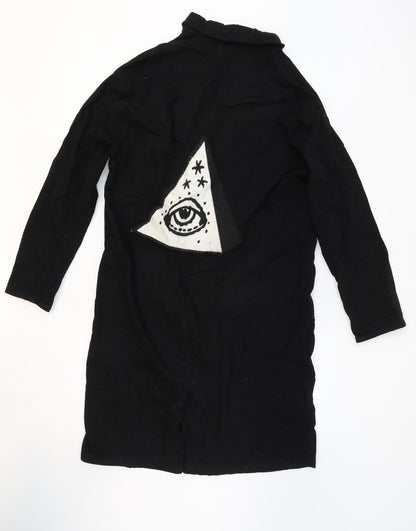 Topshop Womens Black Cotton Shirt Dress Size 8 Collared Button - Eye