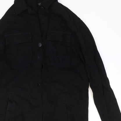 Topshop Womens Black Cotton Shirt Dress Size 8 Collared Button - Eye