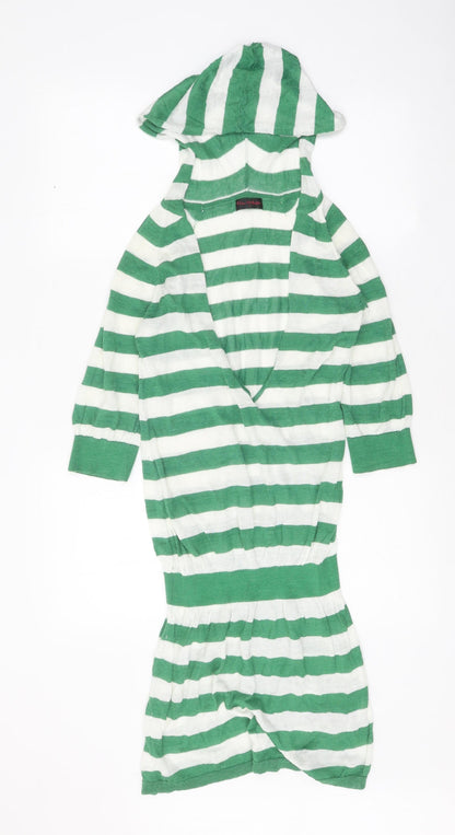 Miss Selfridge Womens Green Striped Ramie Jumper Dress Size 8 V-Neck Pullover