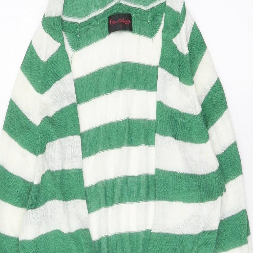 Miss Selfridge Womens Green Striped Ramie Jumper Dress Size 8 V-Neck Pullover