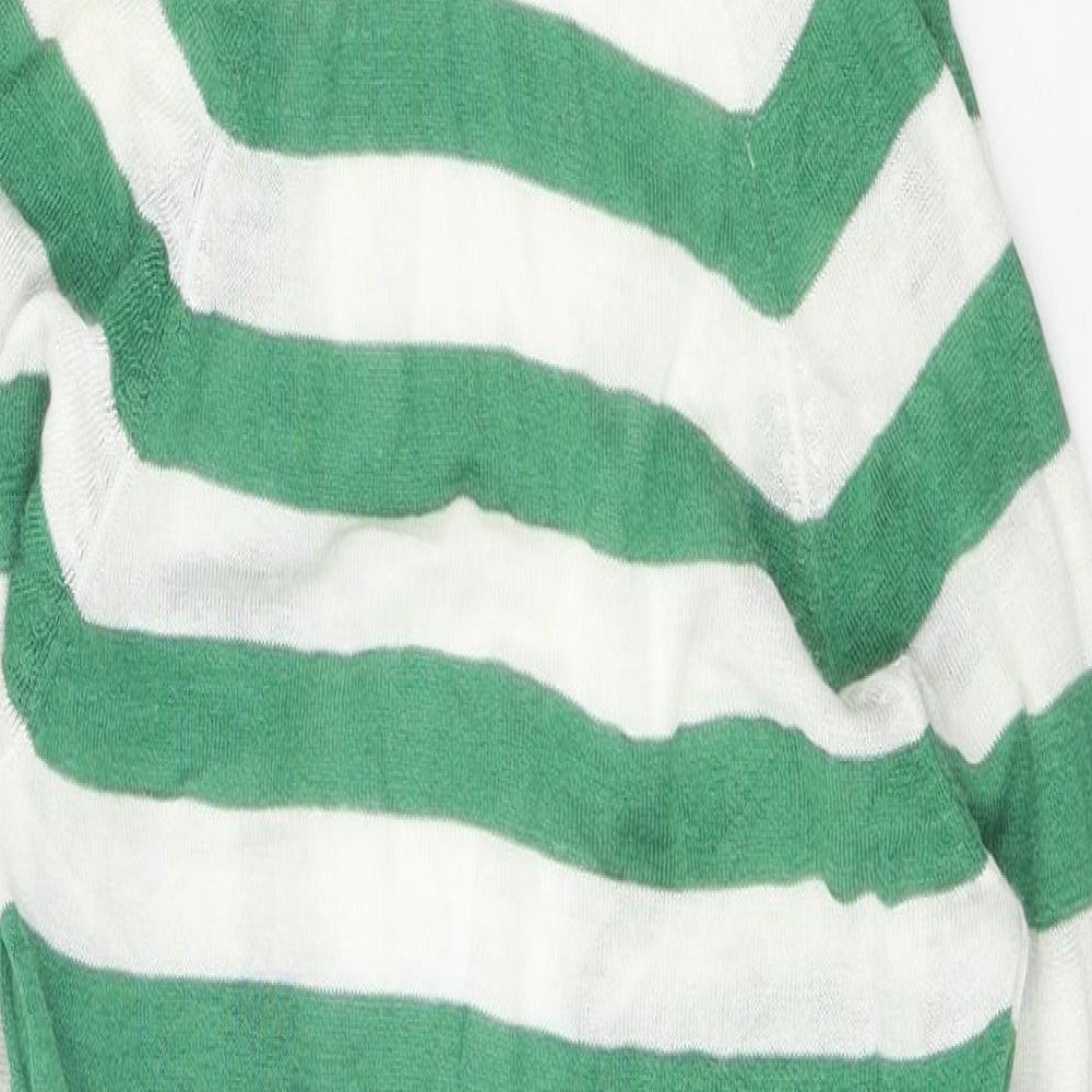 Miss Selfridge Womens Green Striped Ramie Jumper Dress Size 8 V-Neck Pullover