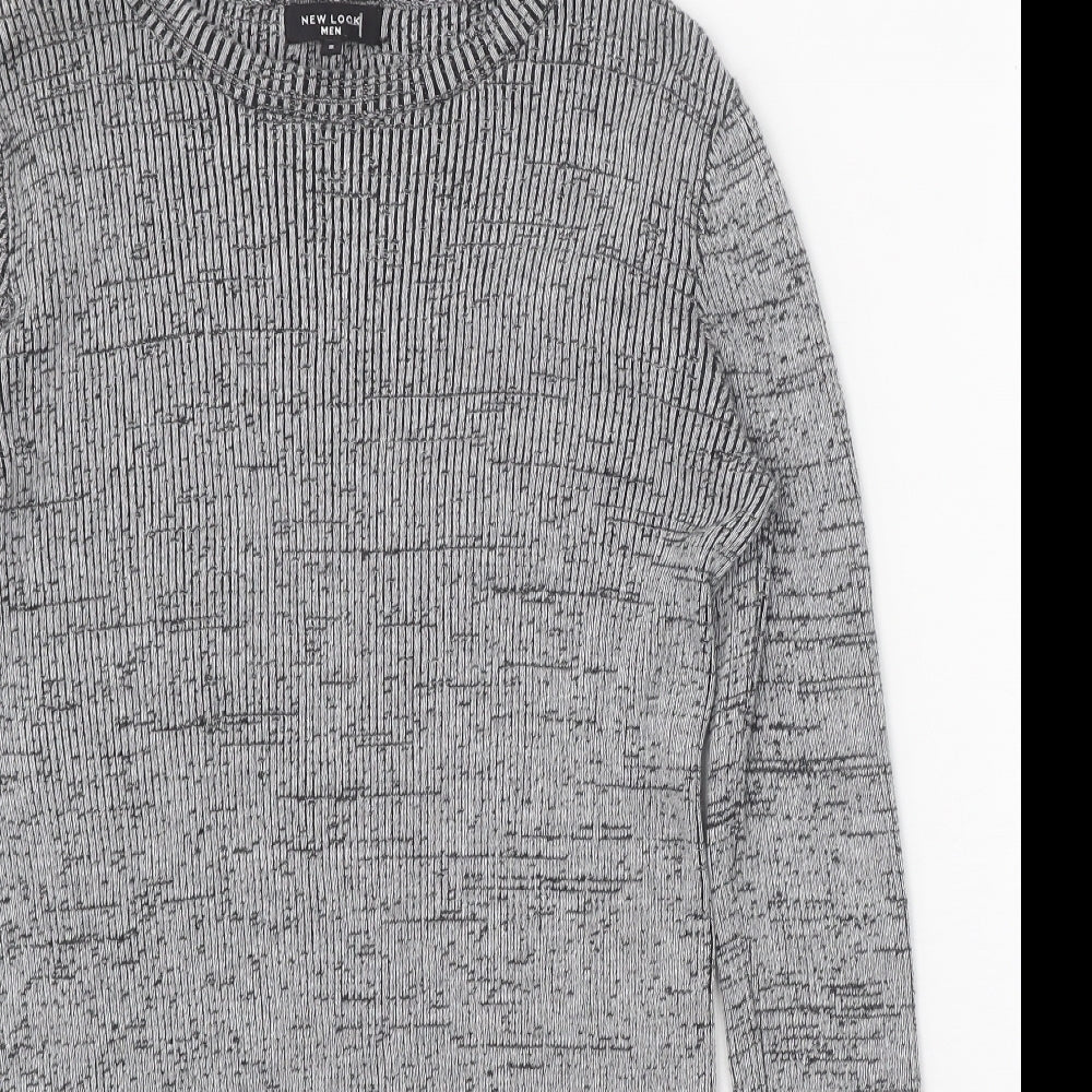 New Look Mens Grey Round Neck Cotton Pullover Jumper Size S