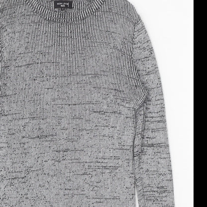 New Look Mens Grey Round Neck Cotton Pullover Jumper Size S