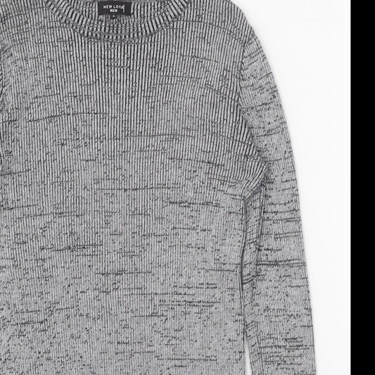 New Look Mens Grey Round Neck Cotton Pullover Jumper Size S