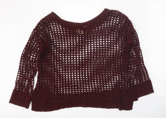 Crafted Womens Red Round Neck Acrylic Pullover Jumper Size 8